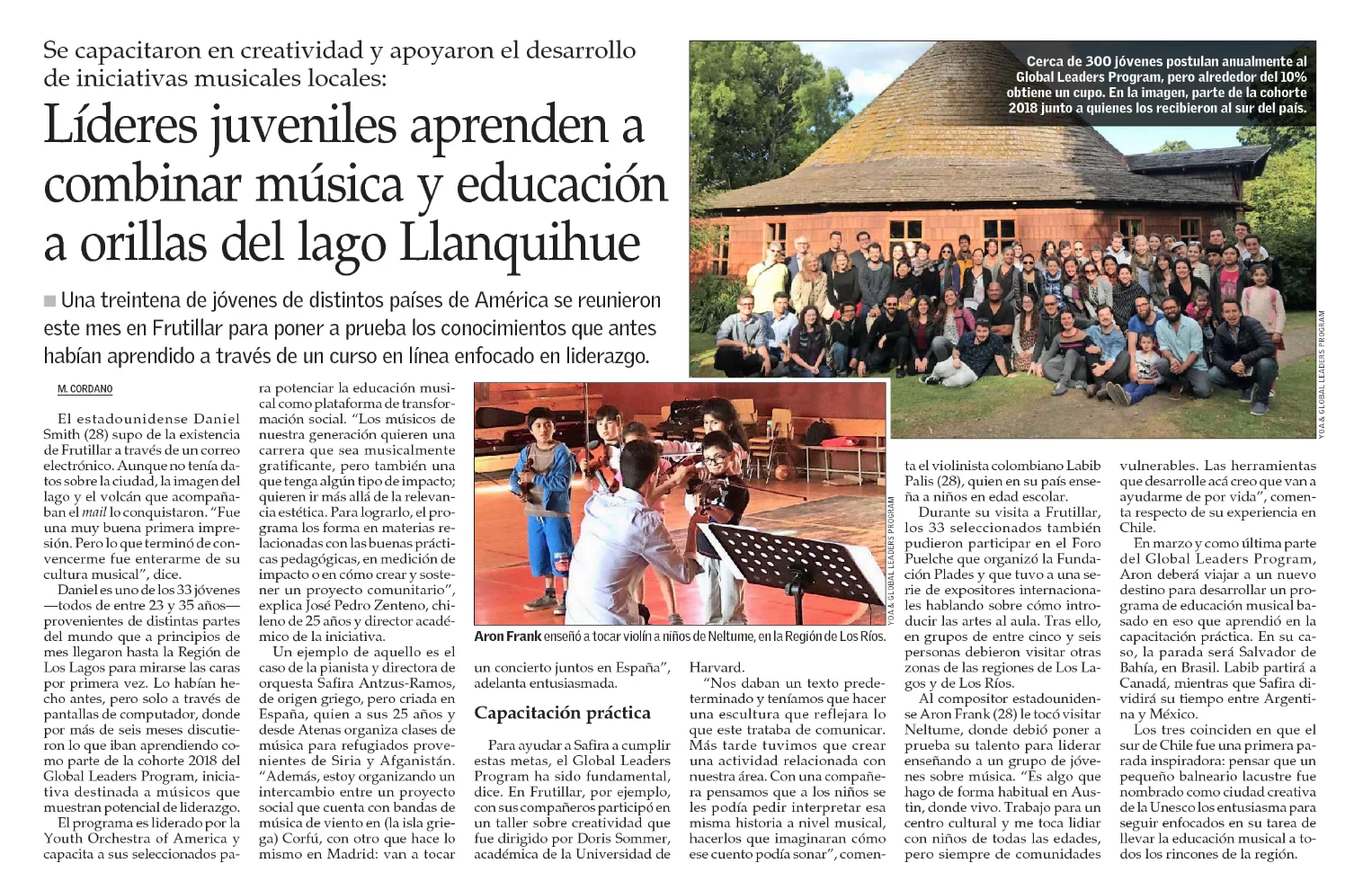<p>Líderes Juveniles Aprenden a Combinar Música y Educación a Orillas del Lago Llanquihue</p>
