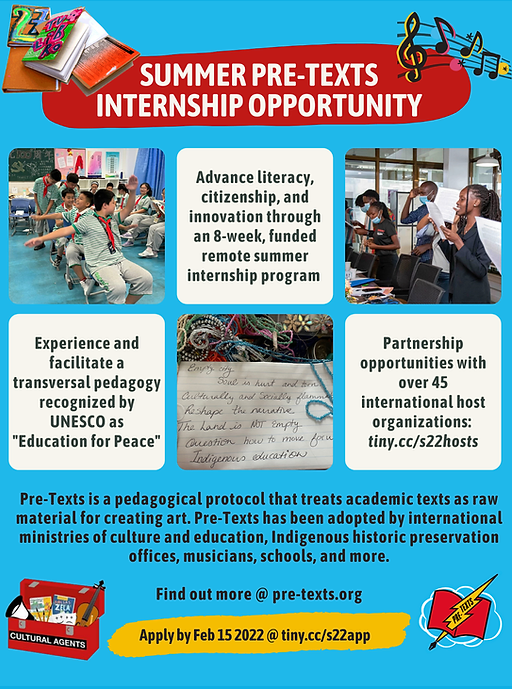 <p>SUMMER PRE-TEXTS INTERNSHIP OPPORTUNITY</p>

